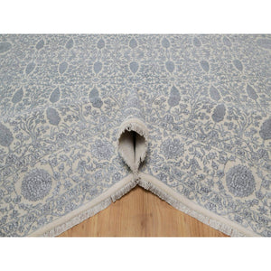 8'8"x12'1" Chiffon White, Persian Design With Repetitive Floral Motifs, Light Tone On Tone, Wool And Plant Based Silk, Thick And Plush, 200 Kpsi, Hand Knotted, Oriental Rug FWR548202