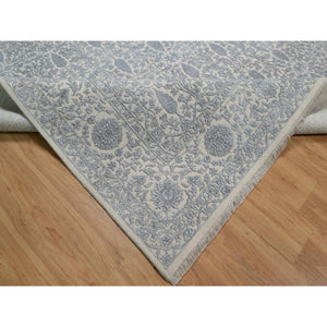 8'8"x12'1" Chiffon White, Persian Design With Repetitive Floral Motifs, Light Tone On Tone, Wool And Plant Based Silk, Thick And Plush, 200 Kpsi, Hand Knotted, Oriental Rug FWR548202