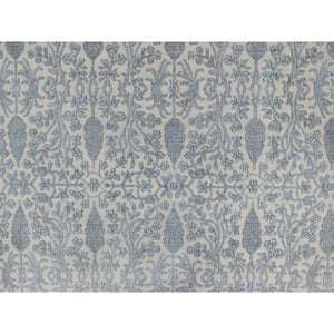 8'8"x12'1" Chiffon White, Persian Design With Repetitive Floral Motifs, Light Tone On Tone, Wool And Plant Based Silk, Thick And Plush, 200 Kpsi, Hand Knotted, Oriental Rug FWR548202