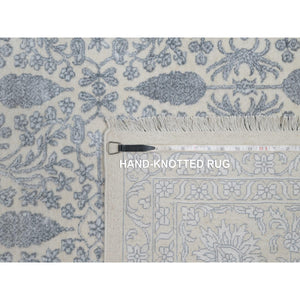 8'8"x12'1" Chiffon White, Persian Design With Repetitive Floral Motifs, Light Tone On Tone, Wool And Plant Based Silk, Thick And Plush, 200 Kpsi, Hand Knotted, Oriental Rug FWR548202