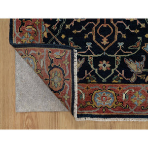 3'3"x5'3" Midnight Blue, Antiqued Fine Heriz Re-Creation with All Over Vines Design, Hand Knotted, Soft Pile, Vegetable Dyes, Natural Wool, Oriental Rug FWR548238
