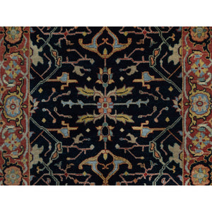 3'3"x5'3" Midnight Blue, Antiqued Fine Heriz Re-Creation with All Over Vines Design, Hand Knotted, Soft Pile, Vegetable Dyes, Natural Wool, Oriental Rug FWR548238