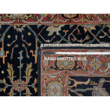 Load image into Gallery viewer, 3&#39;3&quot;x5&#39;3&quot; Midnight Blue, Antiqued Fine Heriz Re-creation With All Over Vines Design, Hand Knotted, Soft Pile, Vegetable Dyes, Natural Wool, Oriental Rug FWR548238