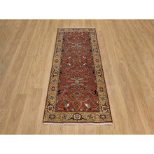 Load image into Gallery viewer, 2&#39;6&quot;x6&#39;1&quot; Auburn Red, Antiqued Fine Heriz Re-creation, Hand Knotted, All Over Pattern, 100% Wool, Vegetable Dyes And Denser Weave, Lush And Plush, Soft Pile, Runner, Oriental Rug FWR548244