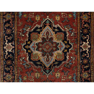 2'7"x8'1" Chili Oil Red, Antiqued Fine Heriz Re-creation, Vegetable Dyes, Lush And Plush, Denser Weave, 100% Wool, Hand Knotted, Runner, Oriental Rug FWR548268