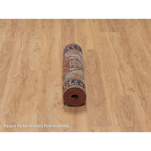2'7"x8'1" Chili Oil Red, Antiqued Fine Heriz Re-creation, Vegetable Dyes, Lush And Plush, Denser Weave, 100% Wool, Hand Knotted, Runner, Oriental Rug FWR548268