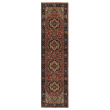 Load image into Gallery viewer, 2&#39;7&quot;x10&#39; Auburn Red, Antiqued Fine Heriz Re-Creation, Denser Weave, Hand Knotted, 100% Wool, Vegetable Dyes, Lush and Plush, Runner, Oriental Rug FWR548274