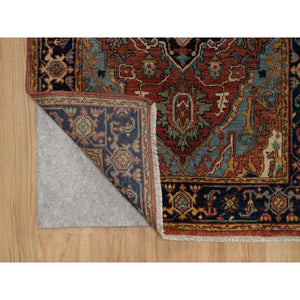 2'7"x10' Auburn Red, Antiqued Fine Heriz Re-Creation, Denser Weave, Hand Knotted, 100% Wool, Vegetable Dyes, Lush and Plush, Runner, Oriental Rug FWR548274