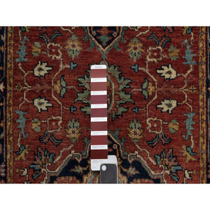 2'7"x10' Auburn Red, Antiqued Fine Heriz Re-Creation, Denser Weave, Hand Knotted, 100% Wool, Vegetable Dyes, Lush and Plush, Runner, Oriental Rug FWR548274