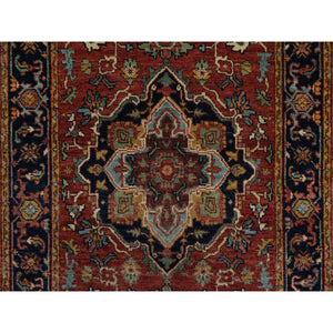 2'7"x10' Auburn Red, Antiqued Fine Heriz Re-Creation, Denser Weave, Hand Knotted, 100% Wool, Vegetable Dyes, Lush and Plush, Runner, Oriental Rug FWR548274
