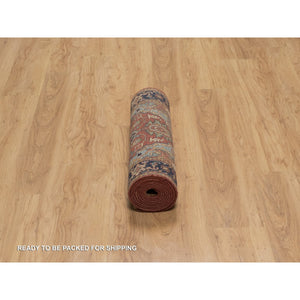 2'7"x10' Auburn Red, Antiqued Fine Heriz Re-Creation, Denser Weave, Hand Knotted, 100% Wool, Vegetable Dyes, Lush and Plush, Runner, Oriental Rug FWR548274