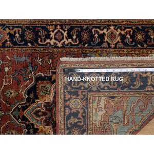 2'7"x10' Auburn Red, Antiqued Fine Heriz Re-Creation, Denser Weave, Hand Knotted, 100% Wool, Vegetable Dyes, Lush and Plush, Runner, Oriental Rug FWR548274