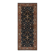 Load image into Gallery viewer, 2&#39;6&quot;x6&#39;2&quot; Caviar Blue, Antiqued Fine Heriz Re-Creation with All Over Vines Design, Vegetable Dyes, Hand Knotted, Soft Pile, 100% Wool, Runner, Oriental Rug FWR548286