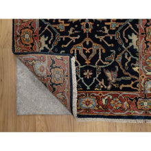 Load image into Gallery viewer, 2&#39;6&quot;x6&#39;2&quot; Caviar Blue, Antiqued Fine Heriz Re-Creation with All Over Vines Design, Vegetable Dyes, Hand Knotted, Soft Pile, 100% Wool, Runner, Oriental Rug FWR548286