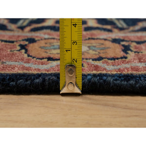 2'6"x6'2" Caviar Blue, Antiqued Fine Heriz Re-Creation with All Over Vines Design, Vegetable Dyes, Hand Knotted, Soft Pile, 100% Wool, Runner, Oriental Rug FWR548286