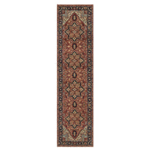 Load image into Gallery viewer, 2&#39;7&quot;x10&#39;2&quot; Auburn Red, Antiqued Fine Heriz Re-Creation with Star Medallion Design, Hand Knotted, Hand Spun New Zealand Wool, Soft and Plush, Runner, Oriental Rug FWR548298