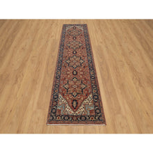 Load image into Gallery viewer, 2&#39;7&quot;x10&#39;2&quot; Auburn Red, Antiqued Fine Heriz Re-Creation with Star Medallion Design, Hand Knotted, Hand Spun New Zealand Wool, Soft and Plush, Runner, Oriental Rug FWR548298