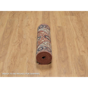 2'7"x10'2" Auburn Red, Antiqued Fine Heriz Re-Creation with Star Medallion Design, Hand Knotted, Hand Spun New Zealand Wool, Soft and Plush, Runner, Oriental Rug FWR548298