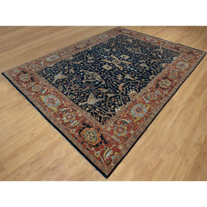 9'x12'2" Midnight Blue, Antiqued Fine Heriz Re-Creation with All Over Vines Design, Hand Knotted, Soft Pile, Vegetable Dyes, 100% Wool, Oriental Rug FWR548310