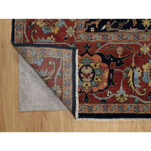 9'x12'2" Midnight Blue, Antiqued Fine Heriz Re-Creation with All Over Vines Design, Hand Knotted, Soft Pile, Vegetable Dyes, 100% Wool, Oriental Rug FWR548310
