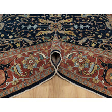 Load image into Gallery viewer, 9&#39;x12&#39;2&quot; Midnight Blue, Antiqued Fine Heriz Re-Creation with All Over Vines Design, Hand Knotted, Soft Pile, Vegetable Dyes, 100% Wool, Oriental Rug FWR548310