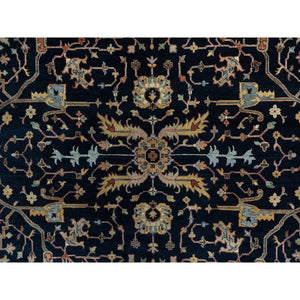 9'x12'2" Midnight Blue, Antiqued Fine Heriz Re-Creation with All Over Vines Design, Hand Knotted, Soft Pile, Vegetable Dyes, 100% Wool, Oriental Rug FWR548310