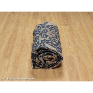 9'x12'2" Midnight Blue, Antiqued Fine Heriz Re-Creation with All Over Vines Design, Hand Knotted, Soft Pile, Vegetable Dyes, 100% Wool, Oriental Rug FWR548310