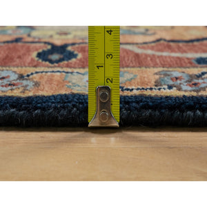 9'x12'2" Midnight Blue, Antiqued Fine Heriz Re-Creation with All Over Vines Design, Hand Knotted, Soft Pile, Vegetable Dyes, 100% Wool, Oriental Rug FWR548310