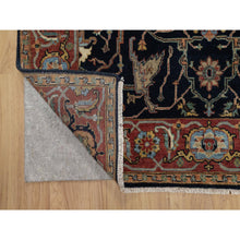 Load image into Gallery viewer, 4&#39;2&quot;x12&#39;2&quot; Space Cadet Blue, Antiqued Fine Heriz Re-Creation with All Over Vines Design, Hand Knotted, Pure Wool, Soft Pile, Vegetable Dyes, Wide Runner, Oriental Rug FWR548316