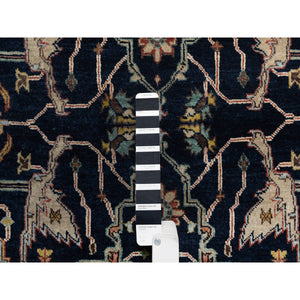 4'2"x12'2" Space Cadet Blue, Antiqued Fine Heriz Re-Creation with All Over Vines Design, Hand Knotted, Pure Wool, Soft Pile, Vegetable Dyes, Wide Runner, Oriental Rug FWR548316