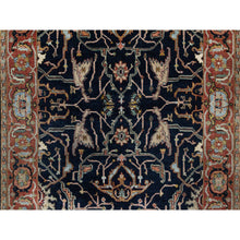 Load image into Gallery viewer, 4&#39;2&quot;x12&#39;2&quot; Space Cadet Blue, Antiqued Fine Heriz Re-Creation with All Over Vines Design, Hand Knotted, Pure Wool, Soft Pile, Vegetable Dyes, Wide Runner, Oriental Rug FWR548316