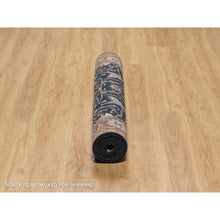 Load image into Gallery viewer, 4&#39;2&quot;x12&#39;2&quot; Space Cadet Blue, Antiqued Fine Heriz Re-Creation with All Over Vines Design, Hand Knotted, Pure Wool, Soft Pile, Vegetable Dyes, Wide Runner, Oriental Rug FWR548316