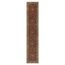 Load image into Gallery viewer, 2&#39;8&quot;x14&#39;1&quot; Currant Red, Antiqued Fine Heriz Re-Creation with All Over Vines Design, Hand Knotted, 100% Wool, Vegetable Dyes, Denser Weave, Lush and Plush, Soft Pile, Runner, Oriental Rug FWR548322
