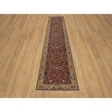 Load image into Gallery viewer, 2&#39;8&quot;x14&#39;1&quot; Currant Red, Antiqued Fine Heriz Re-Creation with All Over Vines Design, Hand Knotted, 100% Wool, Vegetable Dyes, Denser Weave, Lush and Plush, Soft Pile, Runner, Oriental Rug FWR548322