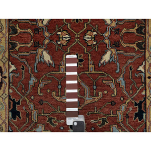 2'8"x14'1" Currant Red, Antiqued Fine Heriz Re-Creation with All Over Vines Design, Hand Knotted, 100% Wool, Vegetable Dyes, Denser Weave, Lush and Plush, Soft Pile, Runner, Oriental Rug FWR548322