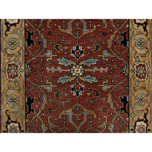2'8"x14'1" Currant Red, Antiqued Fine Heriz Re-Creation with All Over Vines Design, Hand Knotted, 100% Wool, Vegetable Dyes, Denser Weave, Lush and Plush, Soft Pile, Runner, Oriental Rug FWR548322