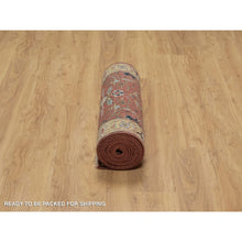 Load image into Gallery viewer, 2&#39;8&quot;x14&#39;1&quot; Currant Red, Antiqued Fine Heriz Re-creation With All Over Vines Design, Hand Knotted, 100% Wool, Vegetable Dyes, Denser Weave, Lush And Plush, Soft Pile, Runner, Oriental Rug FWR548322