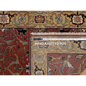2'8"x14'1" Currant Red, Antiqued Fine Heriz Re-Creation with All Over Vines Design, Hand Knotted, 100% Wool, Vegetable Dyes, Denser Weave, Lush and Plush, Soft Pile, Runner, Oriental Rug FWR548322