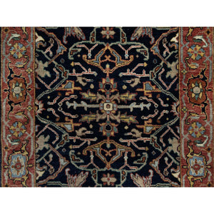 2'7"x18'1" Oxford Blue, Antiqued Fine Heriz Re-Creation with All Over Vines Design, 100% Wool, Hand Knotted, Soft Pile, Vegetable Dyes, XL Runner, Oriental Rug FWR548340