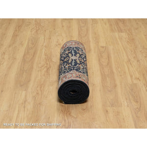 2'7"x18'1" Oxford Blue, Antiqued Fine Heriz Re-Creation with All Over Vines Design, 100% Wool, Hand Knotted, Soft Pile, Vegetable Dyes, XL Runner, Oriental Rug FWR548340