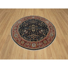 Load image into Gallery viewer, 6&#39;x6&#39; Caviar Blue, Antiqued Fine Heriz Re-Creation with All Over Vines Design, Hand Knotted, Soft Pile, Vegetable Dyes, Pure Wool, Round, Oriental Rug FWR548346