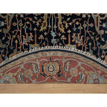Load image into Gallery viewer, 6&#39;x6&#39; Caviar Blue, Antiqued Fine Heriz Re-Creation with All Over Vines Design, Hand Knotted, Soft Pile, Vegetable Dyes, Pure Wool, Round, Oriental Rug FWR548346