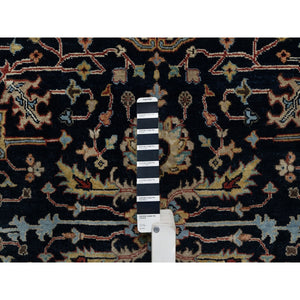 6'x6' Caviar Blue, Antiqued Fine Heriz Re-Creation with All Over Vines Design, Hand Knotted, Soft Pile, Vegetable Dyes, Pure Wool, Round, Oriental Rug FWR548346