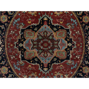 6'2"x6'2" Chili Oil Red, Antiqued Fine Heriz Re-Creation, Denser Weave, Vegetable Dyes, Hand Knotted, Soft Wool, Lush and Plush, Round, Oriental Rug FWR548352