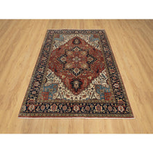 Load image into Gallery viewer, 5&#39;2&quot;x7&#39;2&quot; Brick Red, Antiqued Fine Heriz Re-Creation with Star Medallion Design, Hand Spun New Zealand Wool, Hand Knotted, Soft and Plush, Oriental Rug FWR548358