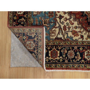 5'2"x7'2" Brick Red, Antiqued Fine Heriz Re-Creation with Star Medallion Design, Hand Spun New Zealand Wool, Hand Knotted, Soft and Plush, Oriental Rug FWR548358