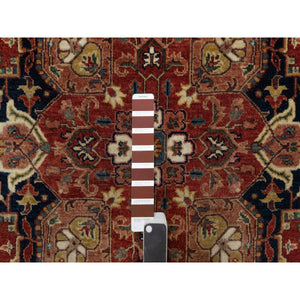 5'2"x7'2" Brick Red, Antiqued Fine Heriz Re-Creation with Star Medallion Design, Hand Spun New Zealand Wool, Hand Knotted, Soft and Plush, Oriental Rug FWR548358