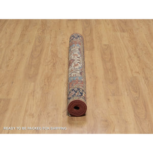5'2"x7'2" Brick Red, Antiqued Fine Heriz Re-Creation with Star Medallion Design, Hand Spun New Zealand Wool, Hand Knotted, Soft and Plush, Oriental Rug FWR548358