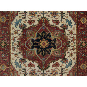 6'2"x9'1" Parchment White, Antiqued Fine Heriz Re-creation, Natural Dyes, Hand Knotted, Plush And Lush, Denser Weave, Soft Wool, Oriental Rug FWR548364
