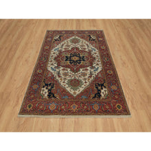Load image into Gallery viewer, 5&#39;1&quot;x7&#39;2&quot; Chiffon White, Antiqued Fine Heriz Re-Creation, Hand Knotted, Soft Wool, Lush and Plush, Vegetable Dyes, Denser Weave, Oriental Rug FWR548370